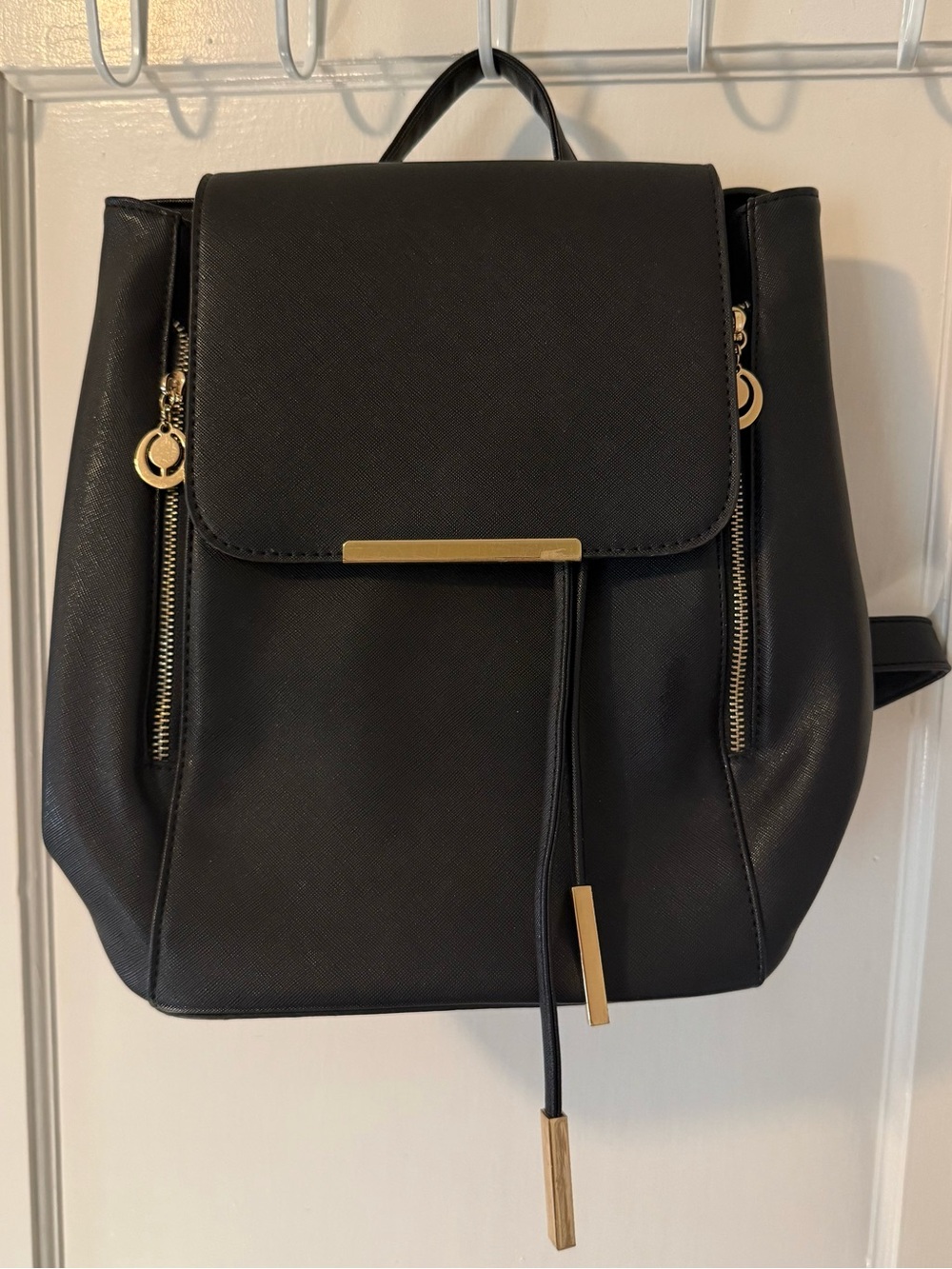 Black Women's Backpack with Gold Hardware